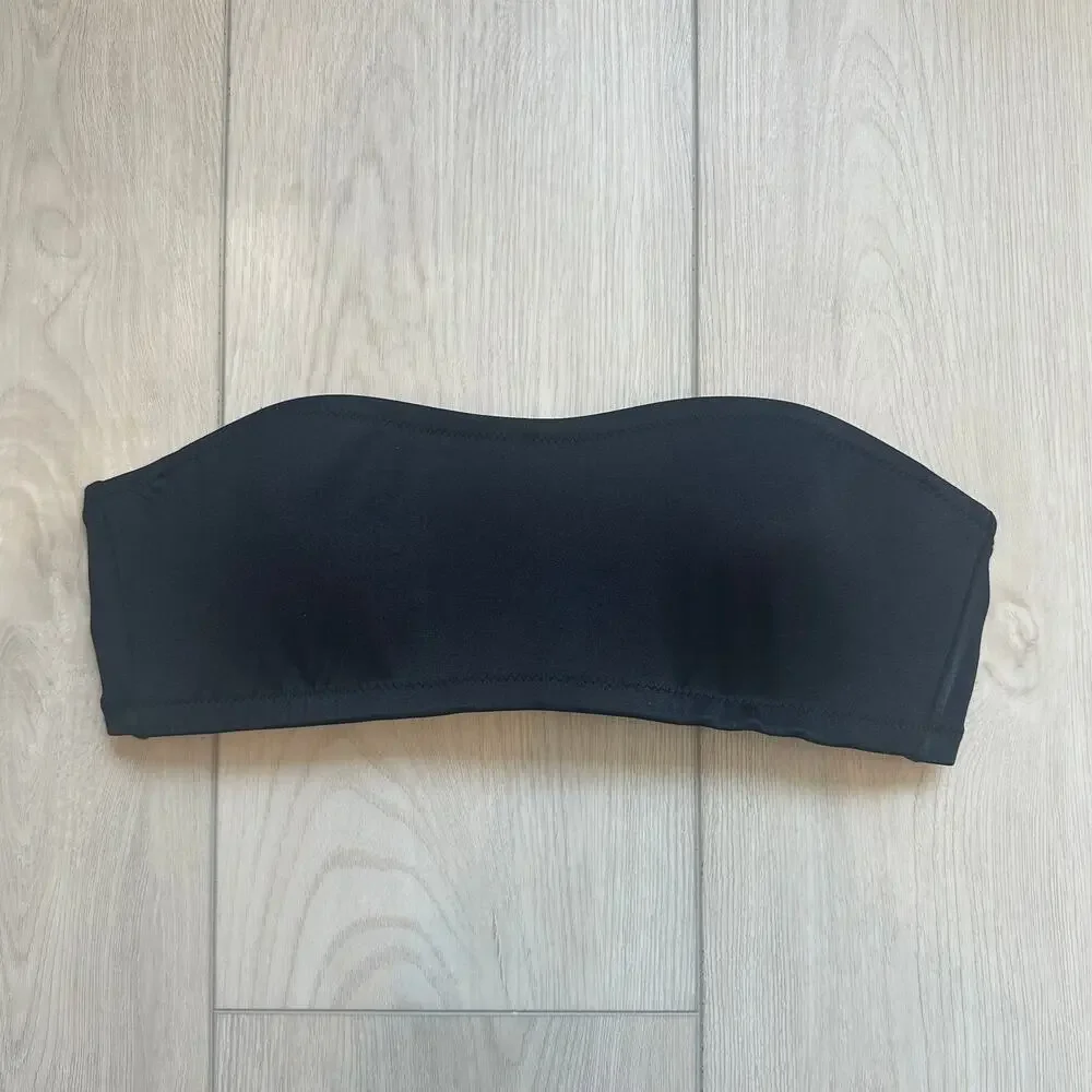 J. Crew black bandeau molded self tie back strapless summer bikini top small